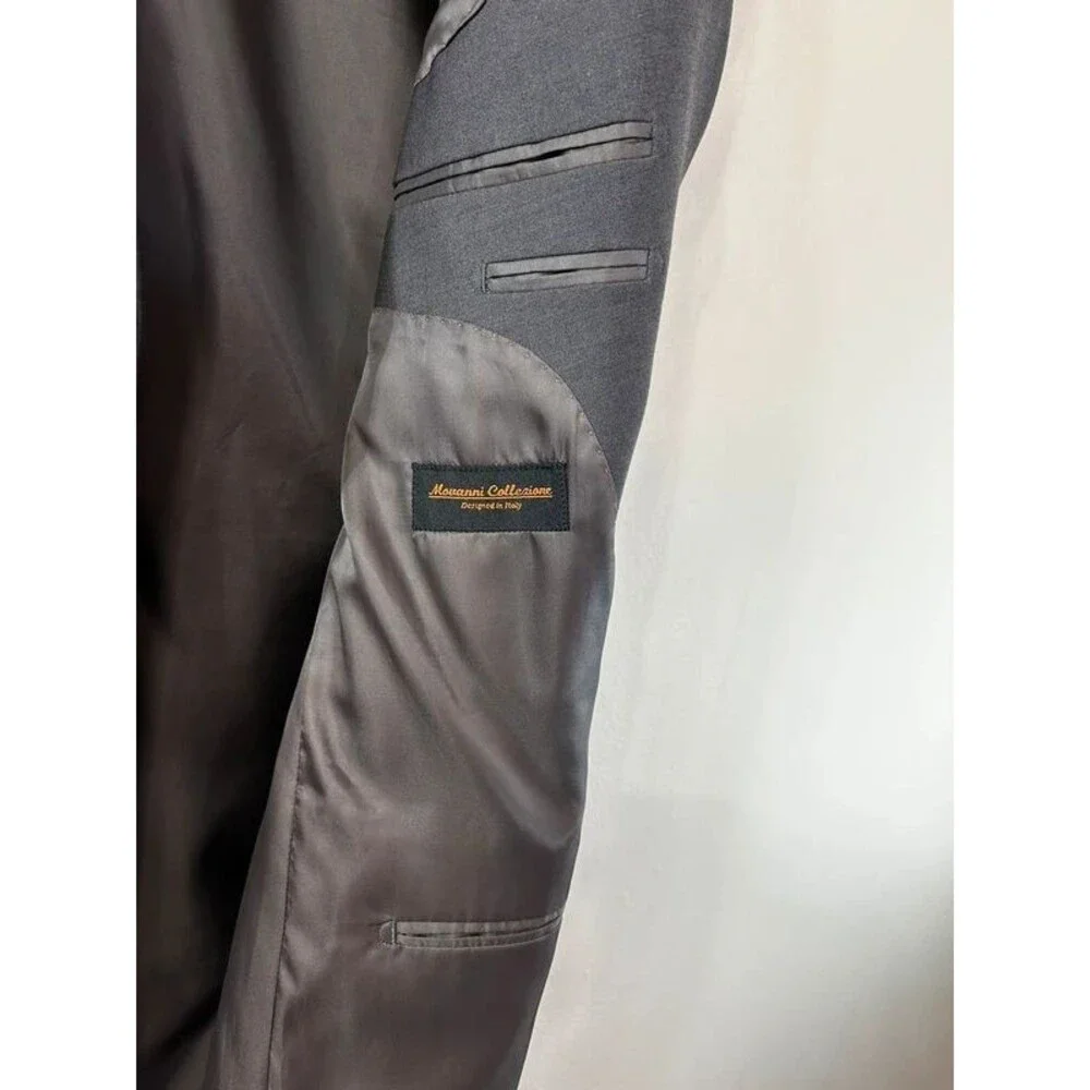 Mossanni Collezioni Gray Solid Suit Jacket 42L 3-Button Notch Lapel Double Vent